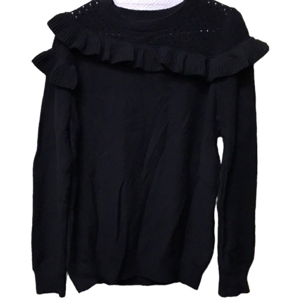 Who What Wear Women’s Long Sleeve Mesh Mix Ruffle Crew. XL